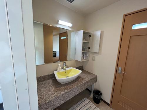 a bathroom with a sink and a mirror at LiVEMAX RESORT Shiretoko Sea Front in Rausu