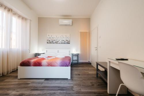 维罗纳Porta Nuova Suites的带床和书桌的卧室