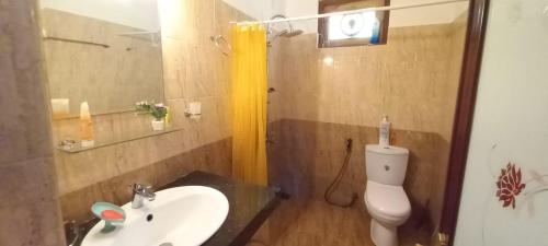 a bathroom with a white toilet and a sink at Hansa Villa in Kandy