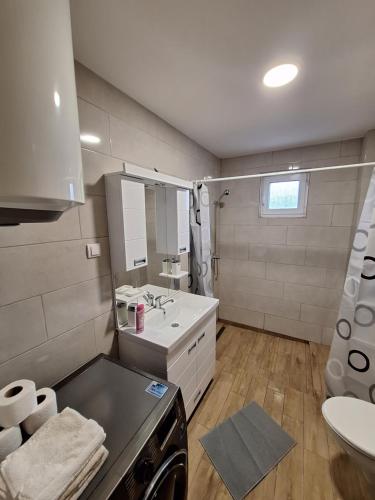 a bathroom with a sink and a counter top at Expo Airport otel in Surčin