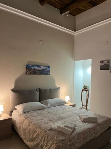 een slaapkamer met een groot bed met 2 lampen bij Neapolis francy Vesuvio in Napels