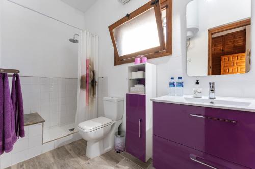 bagno con armadietto viola e servizi igienici di Villa Fenavista a Mijas