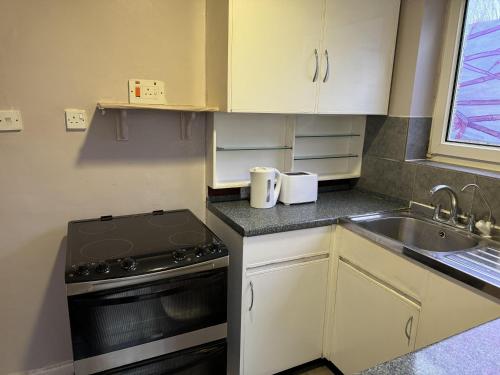 Il comprend une petite cuisine équipée d'un évier et d'une cuisinière. dans l'établissement Inviting 2-Bed Apartment in Southampton, à Southampton