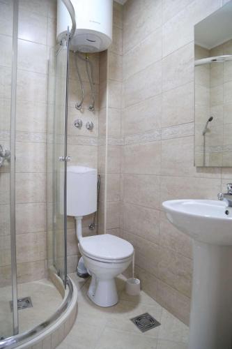 a bathroom with a toilet and a sink at Apartments Piano in Utjeha
