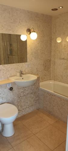 a bathroom with a sink and a toilet and a tub at Riverdale Hall Hotel & Leisure in Bellingham