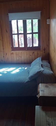 1 dormitorio con 2 camas y ventana en Teushen 5 en Perito Moreno