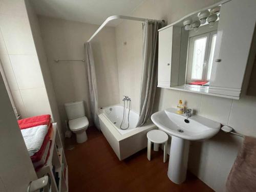 uma casa de banho com um lavatório, um chuveiro e um WC. em Grupo Gontad Casa Balsas em La Coruña