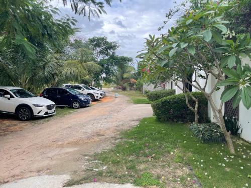a row of parked cars parked on a dirt road at Casa Vi Mia in Ấp Thiện Sơn