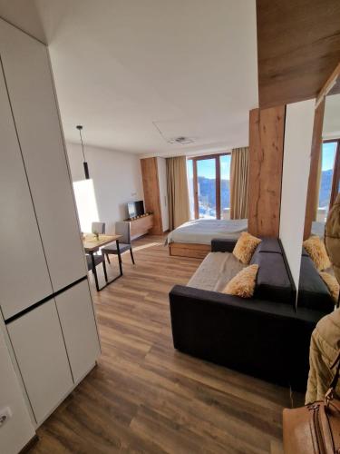 a room with a bed and a couch and a table at Kopaonik apartment A05 in Kopaonik