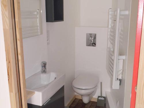 une salle de bain blanche avec des toilettes et un lavabo dans l'établissement Studio 4 pers. à 150m des télécabines, centre proche - FR-1-234-291, à Cauterets