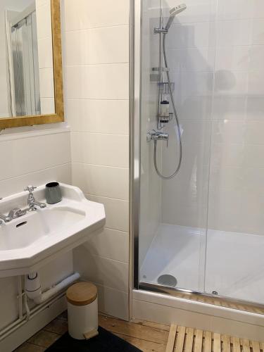 a bathroom with a sink and a shower at Appartements 4 vents by La Boîte En Plus in Senlis