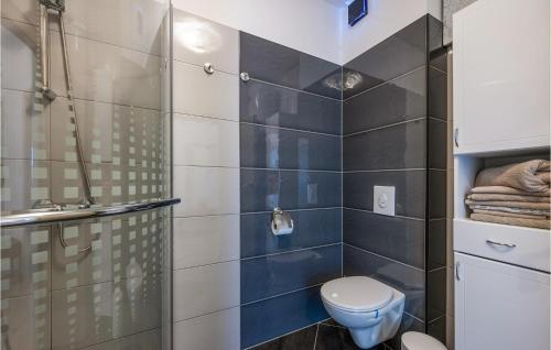 La salle de bains est pourvue d'une douche et de toilettes. dans l'établissement 1 Bedroom Cozy Apartment In Valbandon, à Valbandon