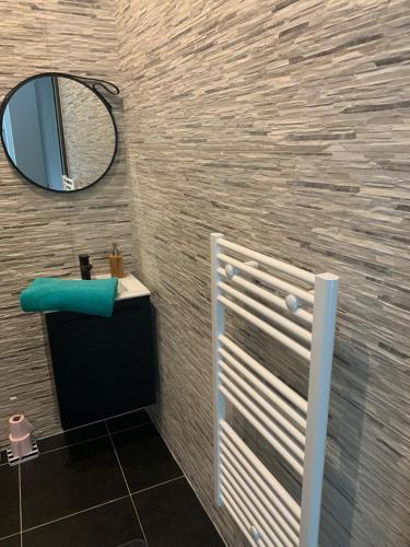 une salle de bain avec un lavabo et un miroir dans l'établissement 3 jolies pavillons type studio, à Nancy