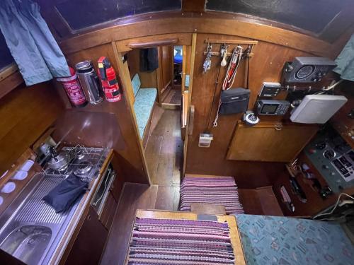 an overhead view of a kitchen in an rv at El Velero in Puerto Calero