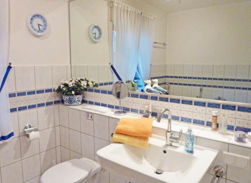 カッペルンにあるSeeschwalbeのバスルーム(洗面台、トイレ、鏡付)