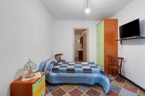 1 dormitorio con 1 cama y TV en Entu Nou, en Bortigali