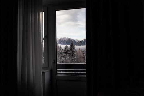 uma janela com vista para uma montanha em Vila Edelweiss em Predeal
