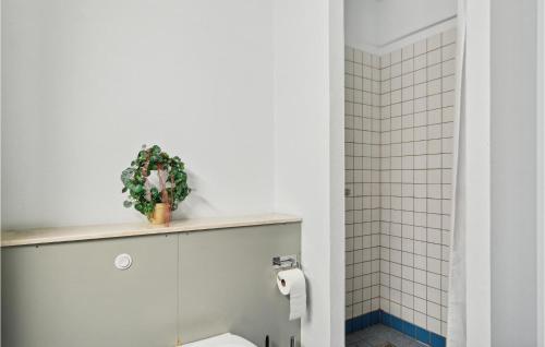 a bathroom with a toilet and a plant on a shelf at Fan Bad, Lejl, 11 in Fanø