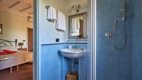 ein Bad mit einem Waschbecken und einer Dusche in der Unterkunft Casa Campodonico 10 in Terranuova Bracciolini