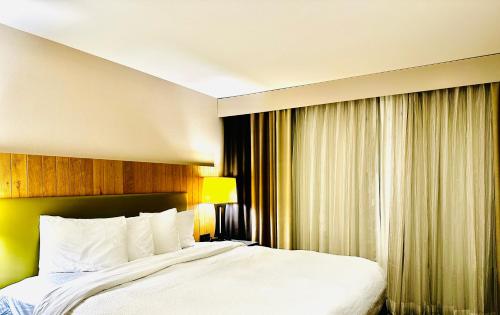Habitación de hotel con cama grande y ventana en Radiant Inn and Suites, en Murfreesboro