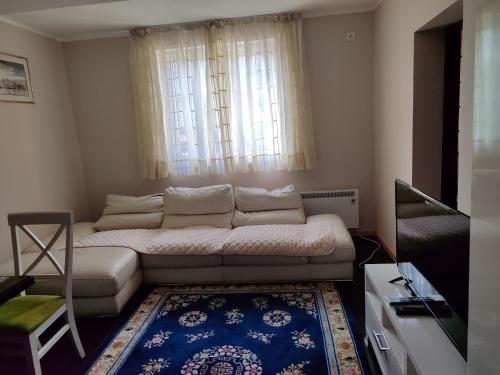 a living room with a couch and a window at WEGA Star Apartmani in Brzeće