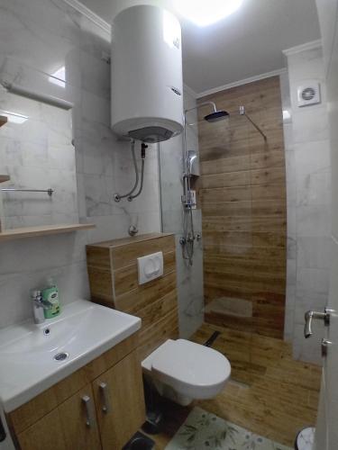 a bathroom with a toilet and a sink and a shower at Konak Cicović in Pale