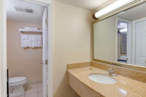 a bathroom with a sink and a toilet and a mirror at Best Western PLUS Governor's Inn Richmond in Midlothian