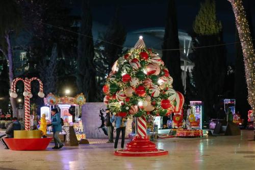een kerstshow met een kerstboom op straat bij RomanticaTbilisi in Tbilisi City