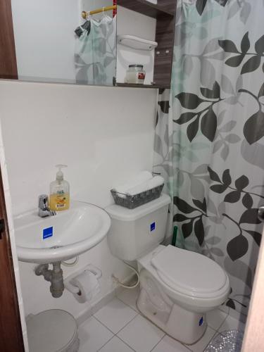 a bathroom with a toilet and a sink at Apartamento Amoblado en Ibague in Ibagué