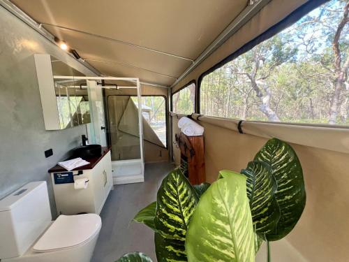 La salle de bains est pourvue de toilettes et de plantes. dans l'établissement Noosa North Shore Retreat, à Noosa North Shore