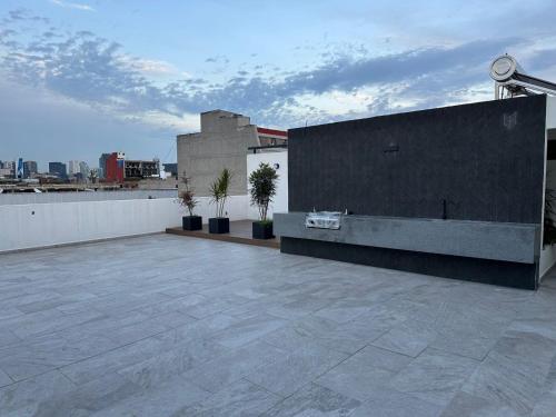 ein Dach mit Topfpflanzen auf einem Gebäude in der Unterkunft Coahuila in Mexiko-Stadt