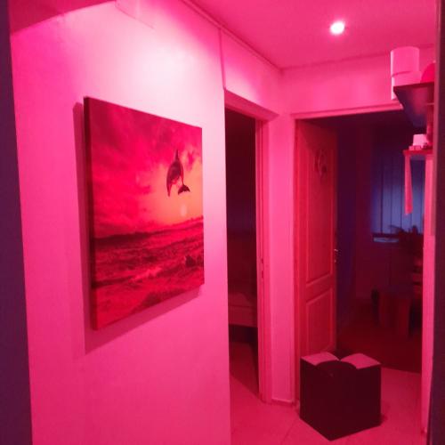a pink room with a picture on the wall at Apartment boulevard Cetate in Alba Iulia