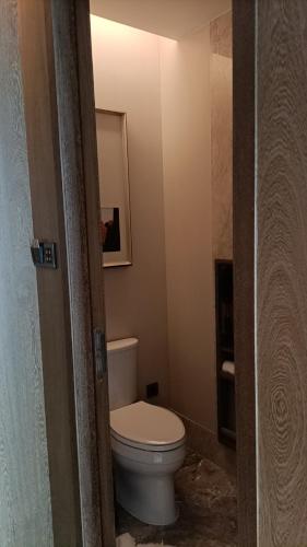 a bathroom with a white toilet in a room at Jinling Grand Hotel in Chongqing