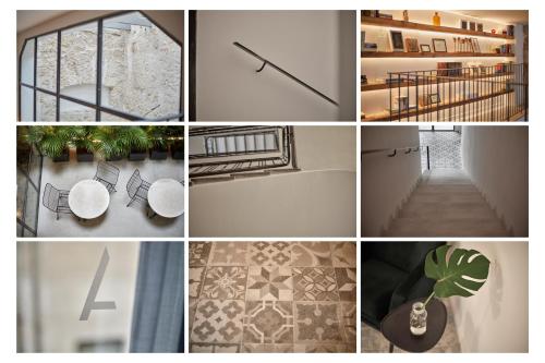 a collage of photos with a picture of furniture and a plant at Ca n'Alexandre - Adults Only in Palma de Mallorca