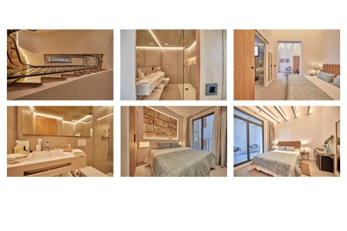 un collage de quatre photos d'une chambre d'hôtel dans l'établissement Ca n'Alexandre - Adults Only, à Palma de Majorque