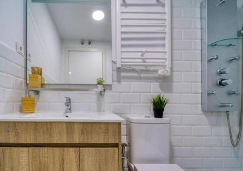 y baño con lavabo, aseo y espejo. en (J6) Loft 4 personas Céntrico Madrid en Madrid