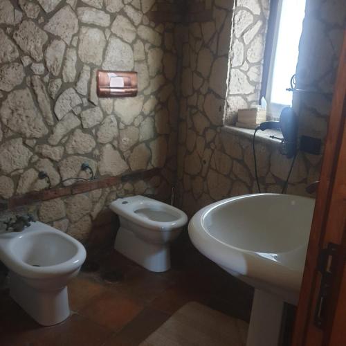 a bathroom with a toilet and a sink at Tenuta Oliva in Fisciano