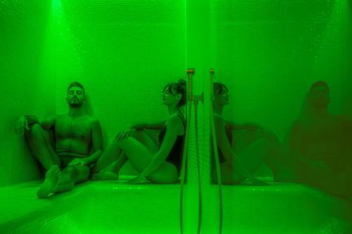 a group of people sitting in a green room at Costamante Suites & Spa in Castellammare del Golfo