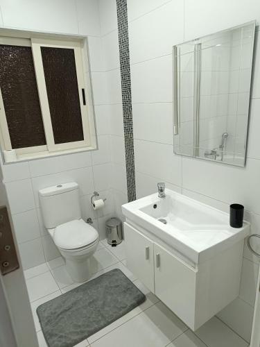 un bagno bianco con un water e un lavandino di Cosy,central,modern Gem a San Pawl il-Baħar
