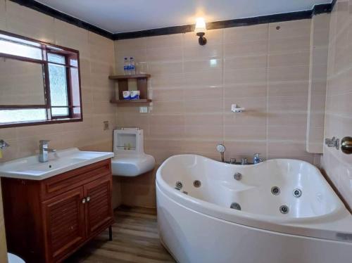 a bathroom with a tub and a sink and a toilet at ChitraResort in Narail