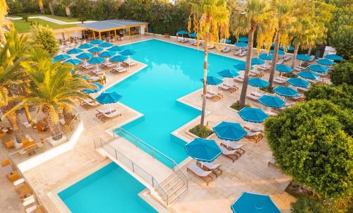 an overhead view of the pool at the resort at Mitsis Faliraki in Faliraki