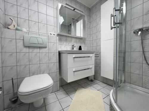 a bathroom with a toilet and a sink and a shower at Seeblick in Sipplingen in Sipplingen