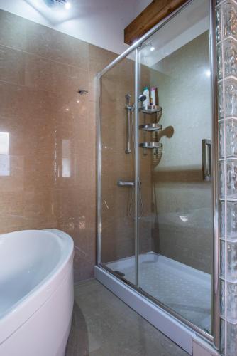 a bathroom with a shower and a bath tub at Apartamentos Cangas Relax En Grupo in Cangas de Onís