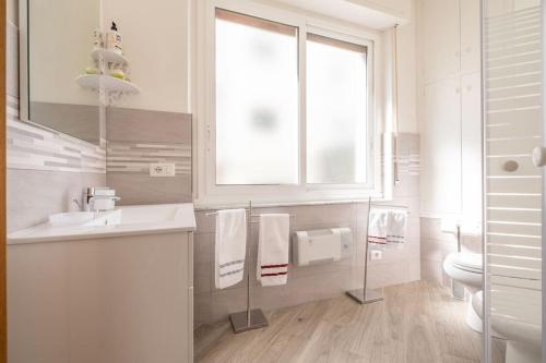 een witte badkamer met een wastafel en een toilet bij CASA MATILDE in Ospedaletti
