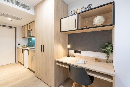 Kuchyň nebo kuchyňský kout v ubytování Micampus Salamanca Student Residence