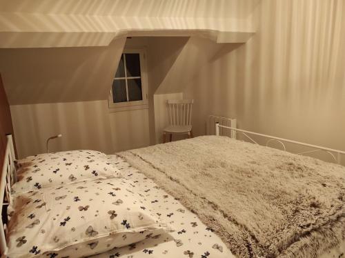 ein Schlafzimmer mit einem Himmelbett in der Unterkunft la maison du bonheur in Alençon