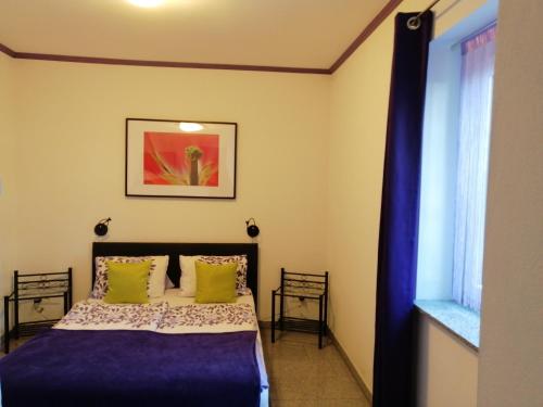 Schlafzimmer mit einem Bett und einem Fenster in der Unterkunft Lend-FEWO -free Parking- Self Check-in in Graz
