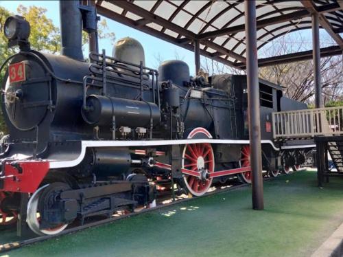 an old train on display at a train station at COAST西糀谷 in Tokyo
