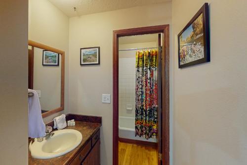 a bathroom with a sink and a shower stall at Mountian View Condo Unit S303 in Dillon