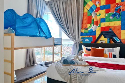 Una cama o camas en una habitación de The Shore Kids Wonderland I Family 6-10pax I Kids Friendly I JonkerSt